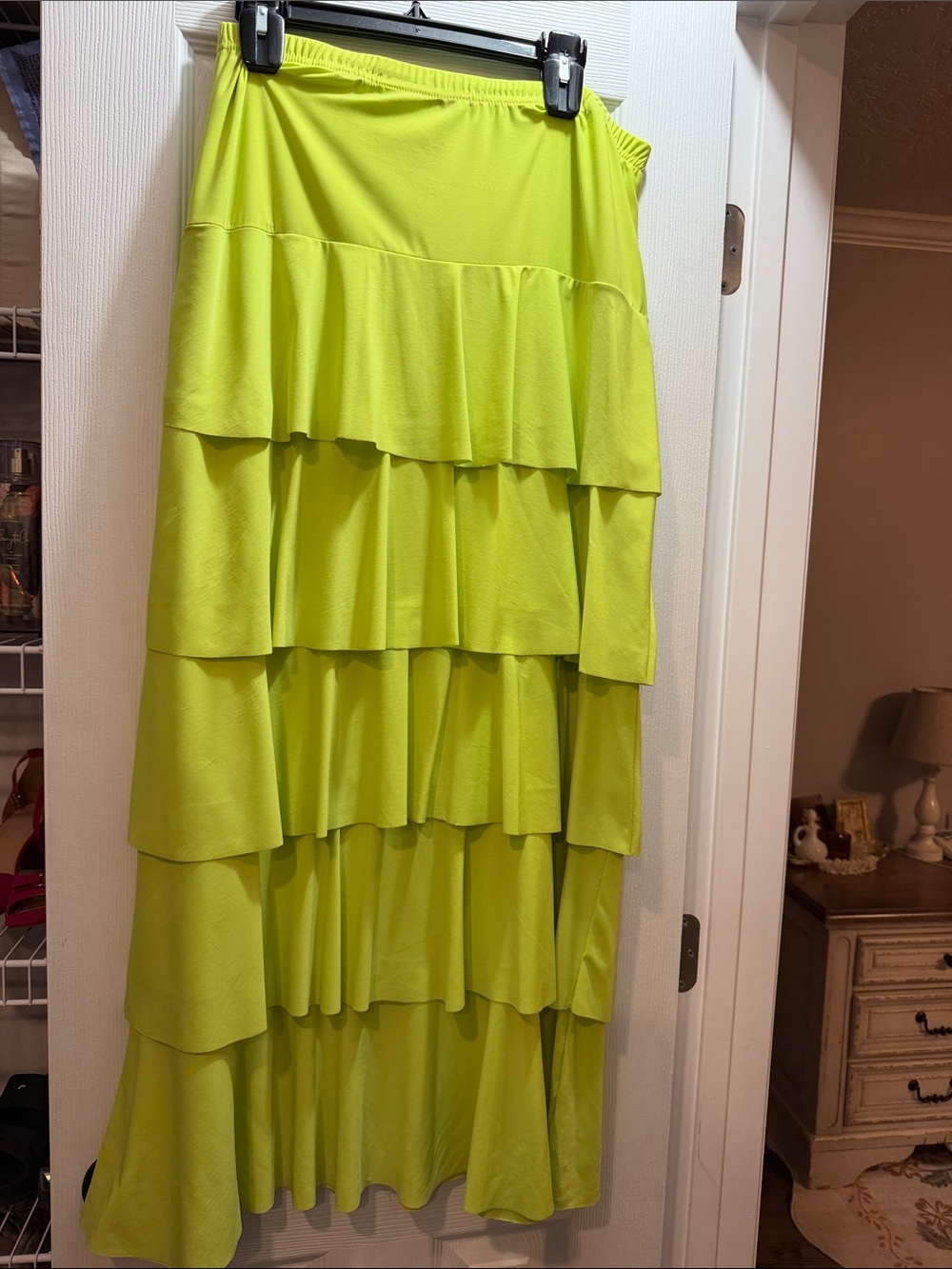 Tiered Ruffle Maxi Skirt in Lime Green